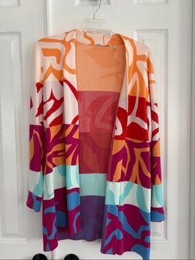 Soft Surroundings Color Burst Floral long line Cardigan Women’s Size Large